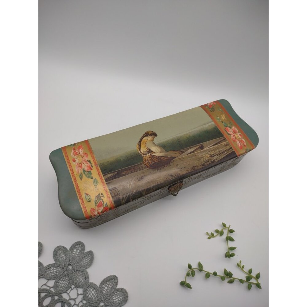 Antique Celluloid Glove Box 'Alone and Forsaken' Print by Heinrich Vosberg, FLAW